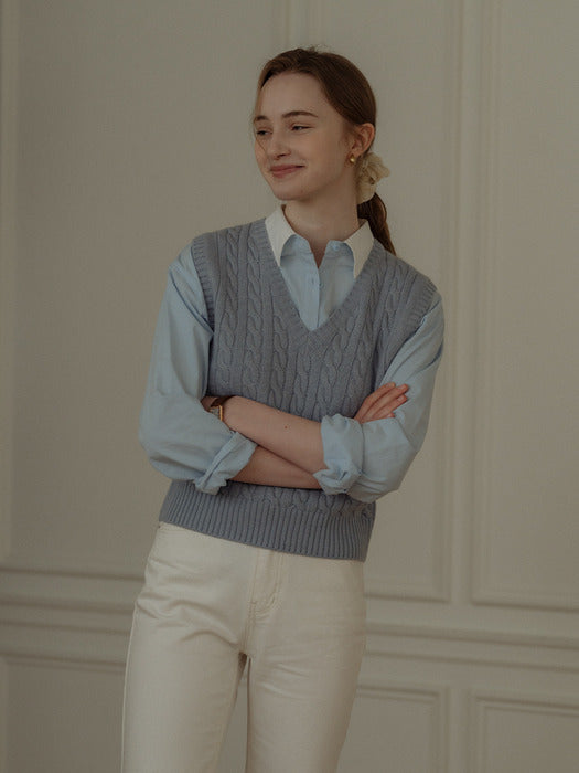 [TILLIDIE] Monica knit vest_Skyblue