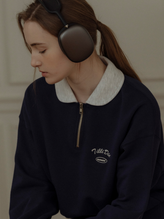 [TILLIDIE] Coloring point half zip up shirt(Navy)