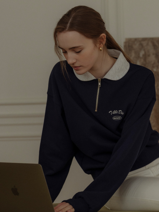 [TILLIDIE] Coloring point half zip up shirt(Navy)