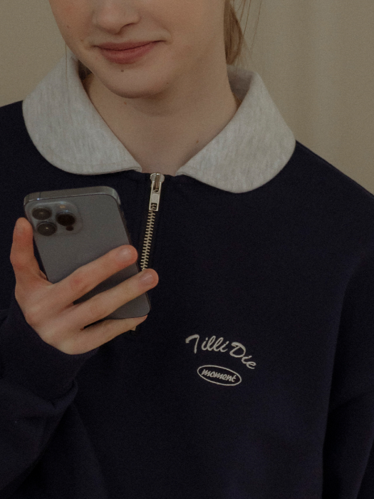 [TILLIDIE] Coloring point half zip up shirt(Navy)