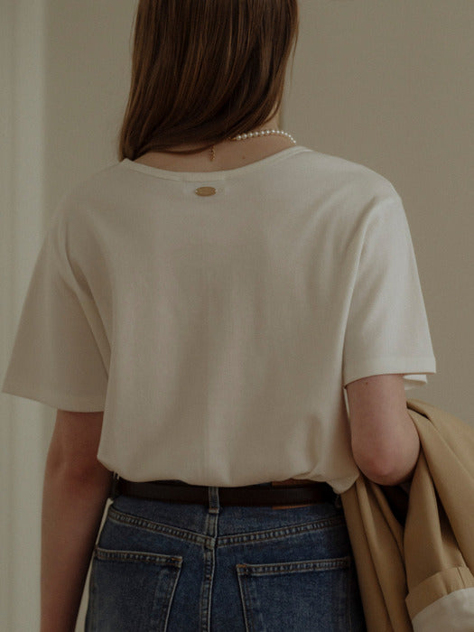 [TILLIDIE] U-Neck natural cotton T-shirt[3color]