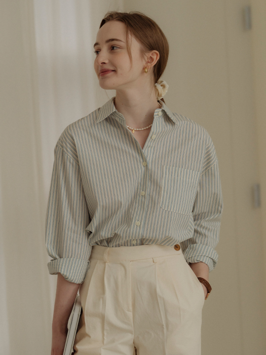 [TILLIDIE] Multi stripe cotton shirt(Ivory)