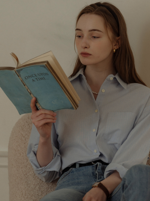 [TILLIDIE] Multi stripe cotton shirt(Skyblue)