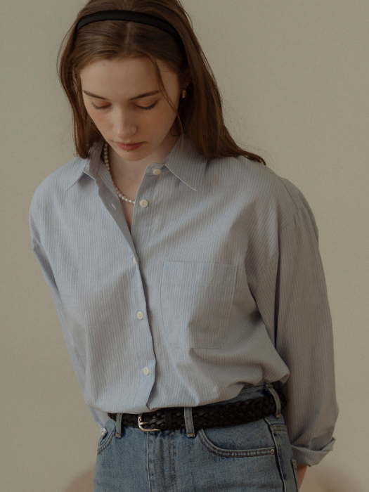 [TILLIDIE] Multi stripe cotton shirt(Skyblue)