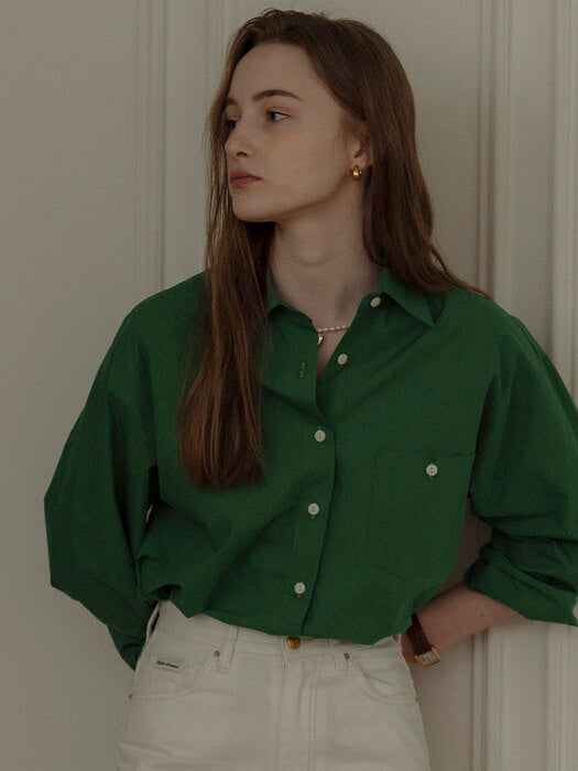 [TILLIDIE] Natural washing cotton shirt(Green)