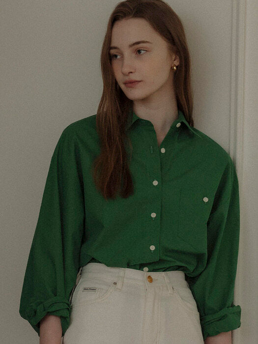 [TILLIDIE] Natural washing cotton shirt(Green)