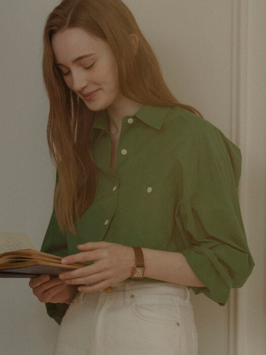 [TILLIDIE] Natural washing cotton shirt(Green)