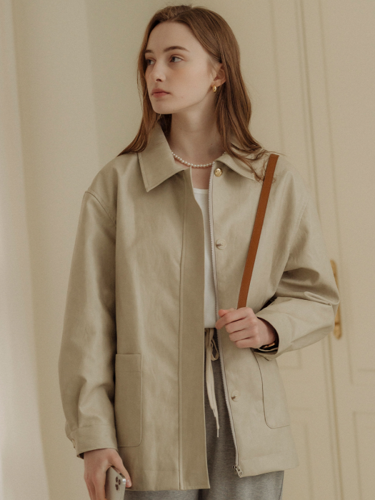 [TILLIDIE] Eco leather pocket jacket(Light beige)