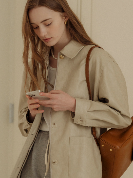 [TILLIDIE] Eco leather pocket jacket(Light beige)