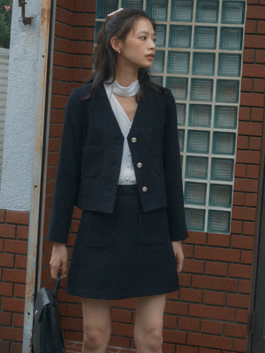 Tillidie Collarless ourora tweed jacket Black