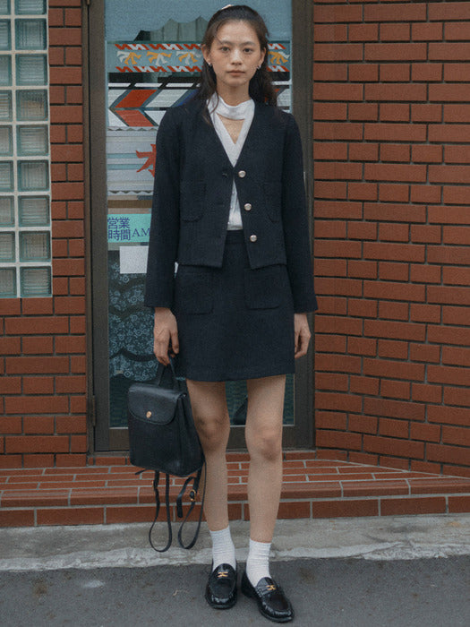 Tillidie Collarless ourora tweed jacket Black