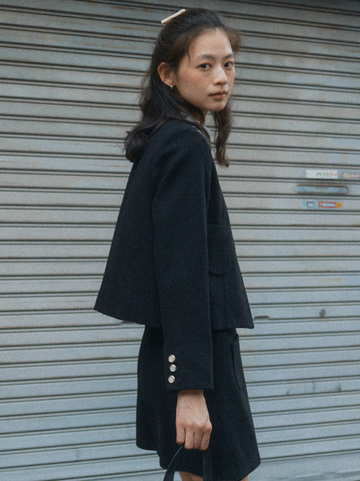 Tillidie Collarless ourora tweed jacket Black