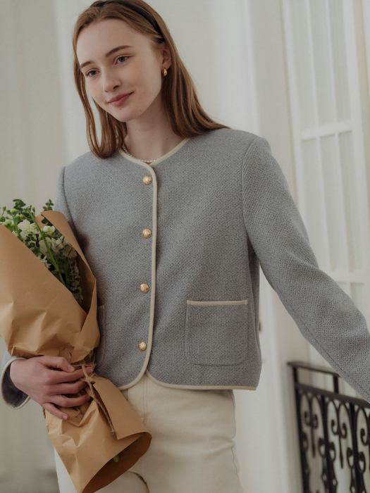 [TILLIDIE] Natural tweed line jacket(Skyblue)