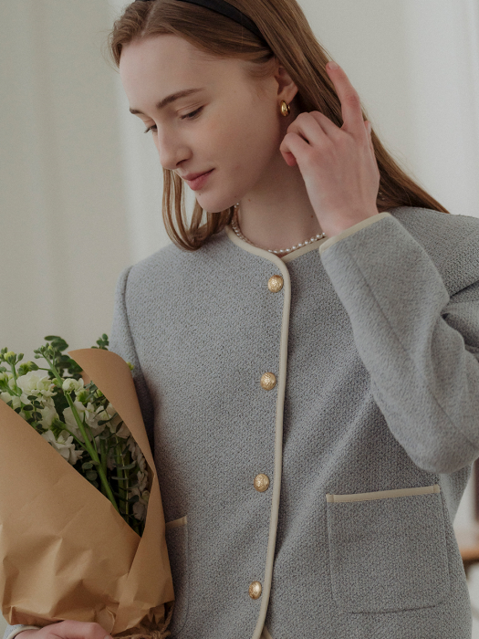 [TILLIDIE] Natural tweed line jacket(Skyblue)