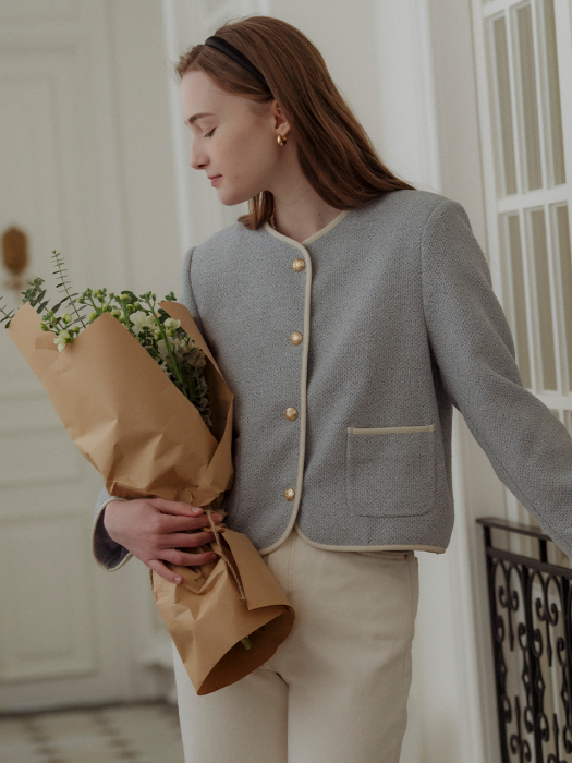 [TILLIDIE] Natural tweed line jacket(Skyblue)