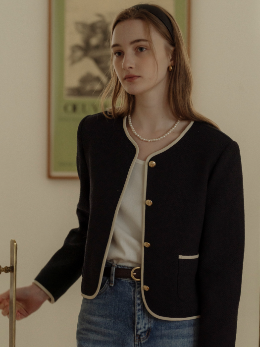 [TILLIDIE] Natural tweed line jacket(Black)