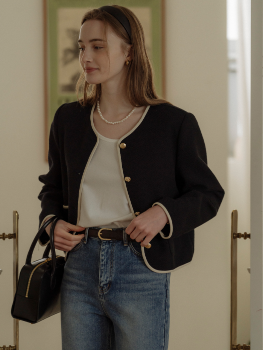 [TILLIDIE] Natural tweed line jacket(Black)