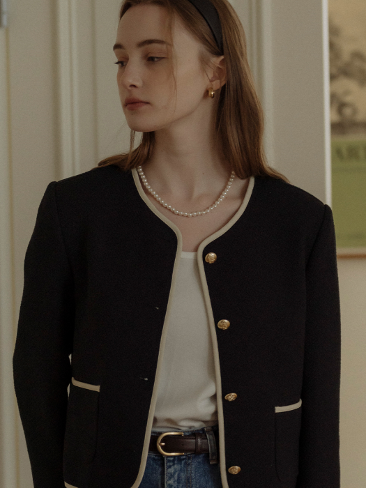 [TILLIDIE] Natural tweed line jacket(Black)