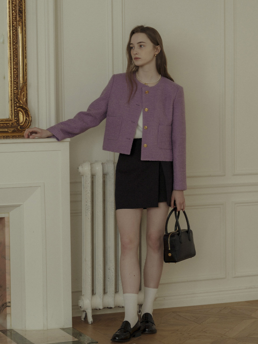 [TILLIDIE] Romantic tweed jacket_Purple