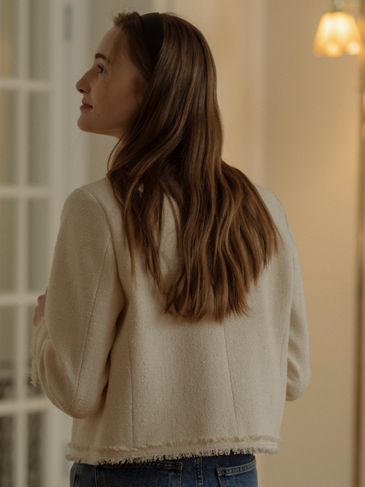 [TILLIDIE] Tassel lace point tweed jacket(Ivory)