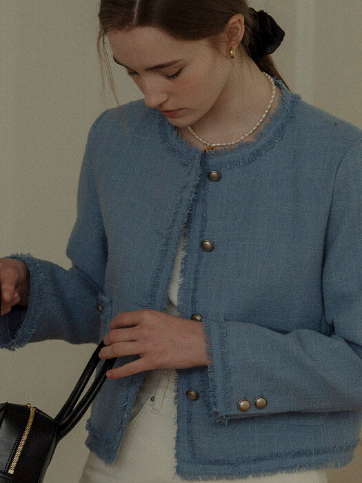 [TILLIDIE] Tassel lace point tweed jacket(Blue)