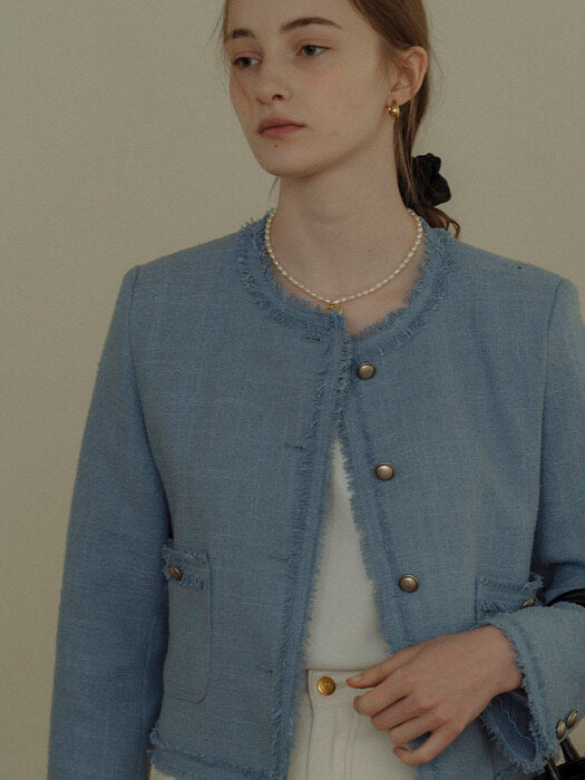 [TILLIDIE] Tassel lace point tweed jacket(Blue)