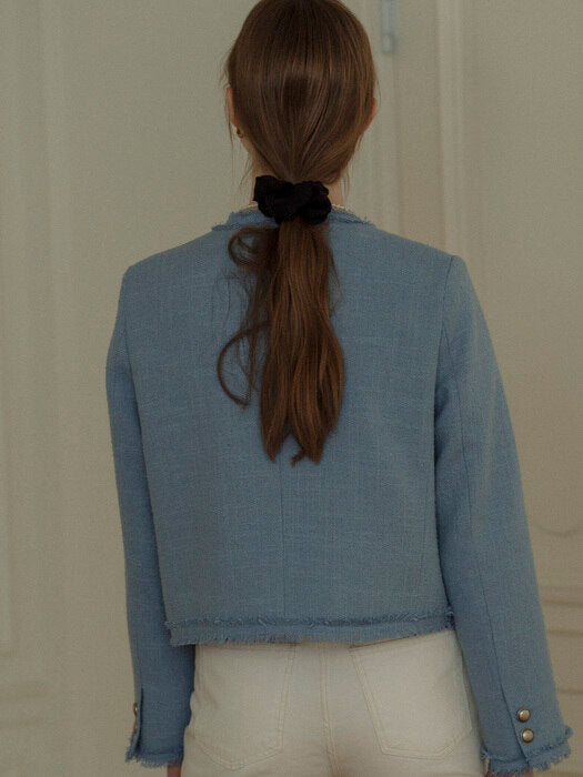 [TILLIDIE] Tassel lace point tweed jacket(Blue)