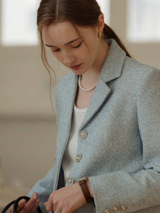 [TILLIDIE] Grace tweed jacket(Skyblue)