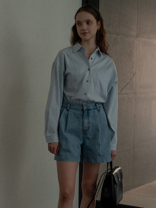 [TILLIDIE] USA two tuck short denim[3color]