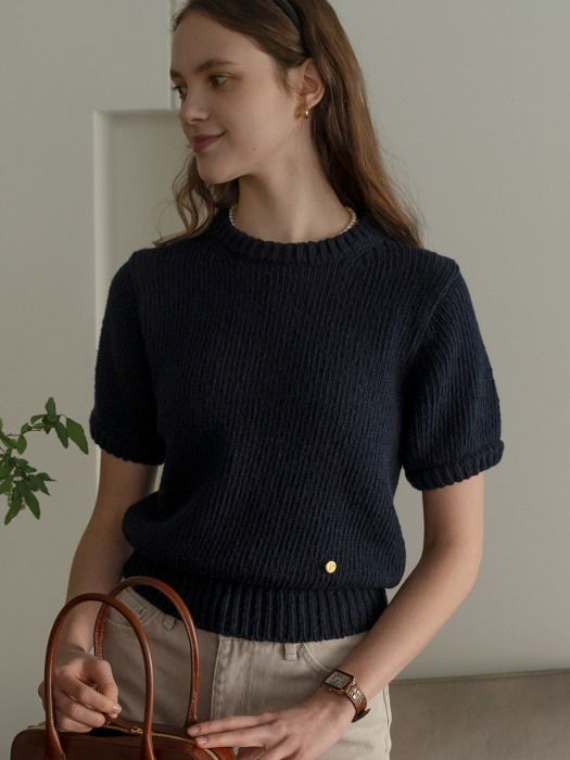 [TILLIDIE] Round neck cotton knit(Navy)