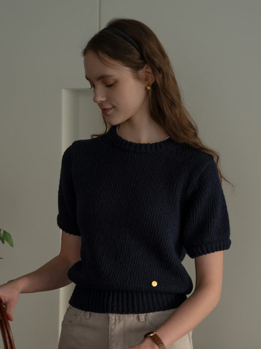 [TILLIDIE] Round neck cotton knit(Navy)