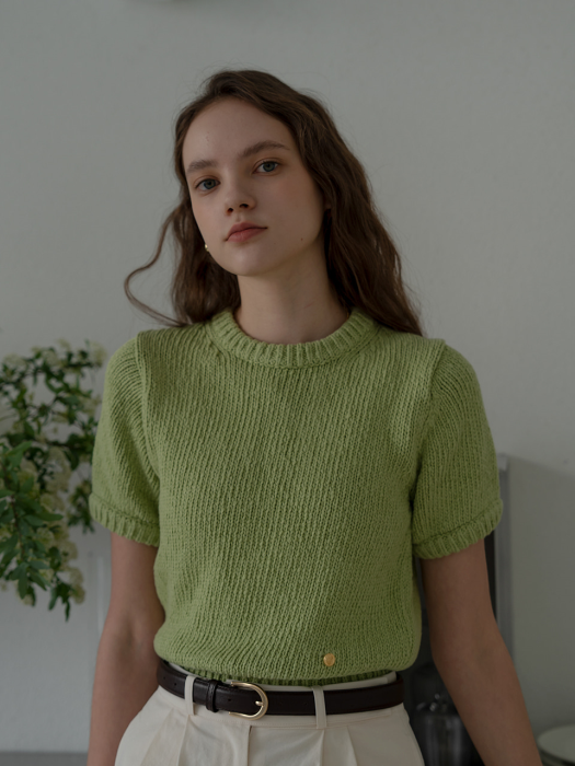 [TILLIDIE] Round neck cotton knit(Olive)