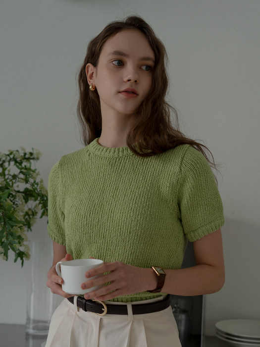 [TILLIDIE] Round neck cotton knit(Olive)
