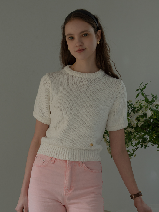 [TILLIDIE] Round neck cotton knit(Ivory)