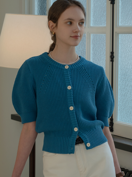 [TILLIDIE] Soft half sleeve cardigan(Blue)