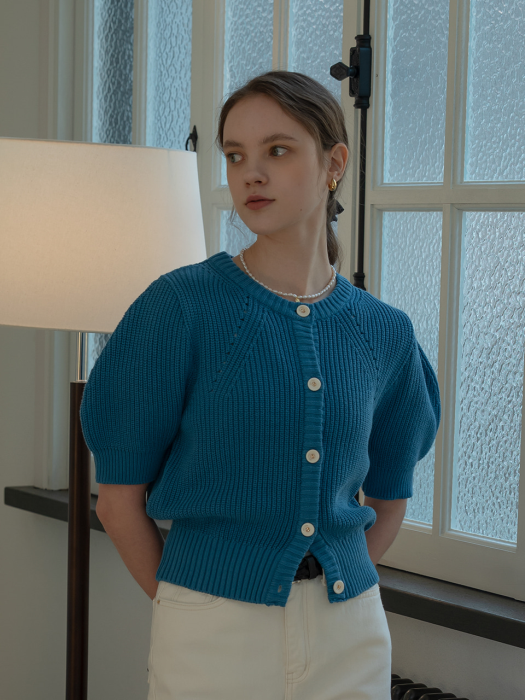 [TILLIDIE] Soft half sleeve cardigan(Blue)