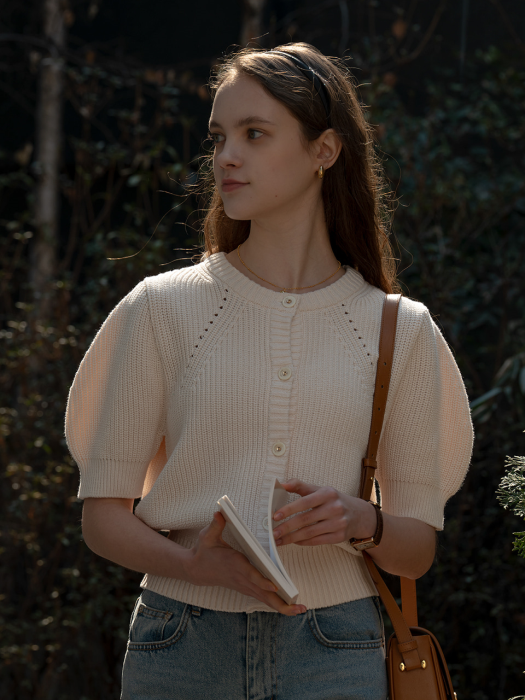 [TILLIDIE] Soft half sleeve cardigan(Cream)