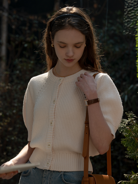 [TILLIDIE] Soft half sleeve cardigan(Cream)