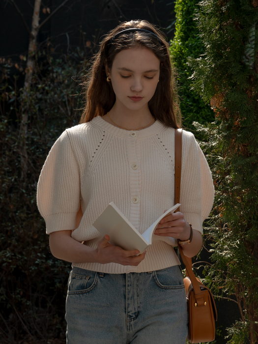 [TILLIDIE] Soft half sleeve cardigan(Cream)