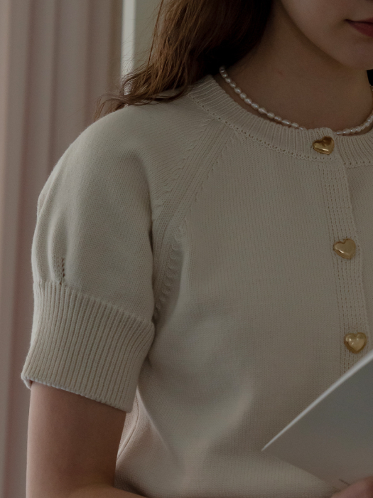 [TILLIDIE] Heart button half sleeve cardigan(Ivory)