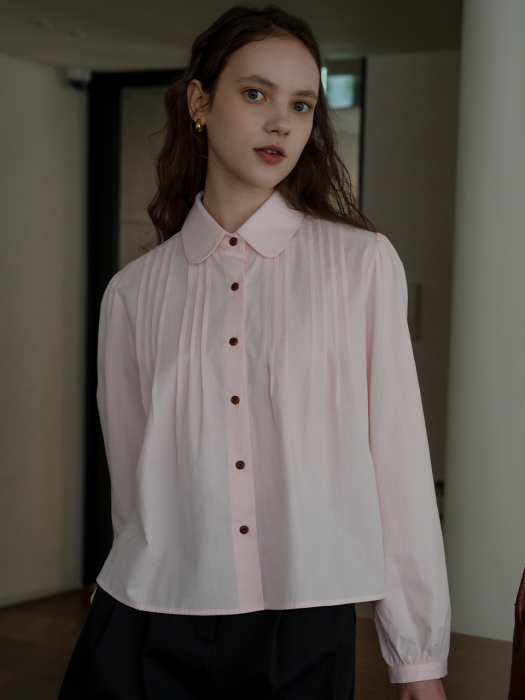 [TILLIDIE] Pintuck round collar blouse(Pink)