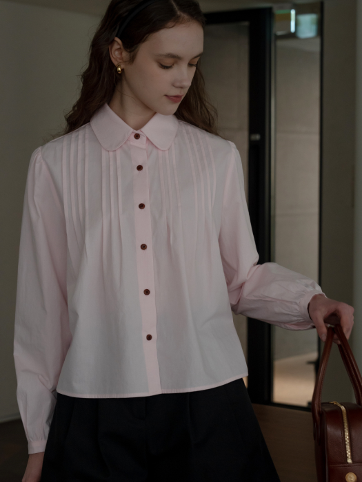 [TILLIDIE] Pintuck round collar blouse(Pink)
