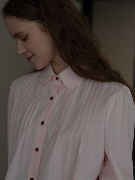 [TILLIDIE] Pintuck round collar blouse(Pink)