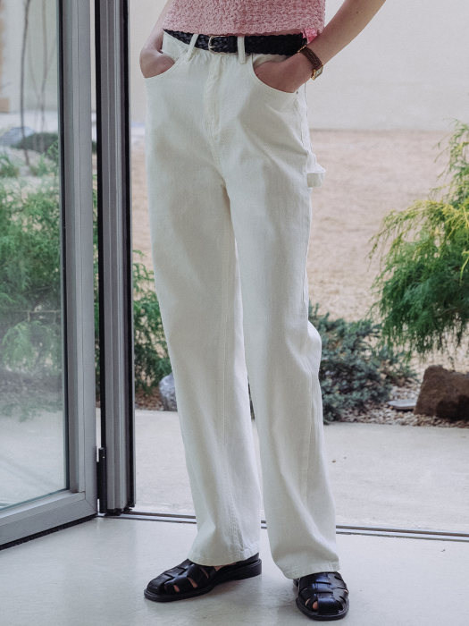 [TILLIDIE] Strap point wide pants(White)