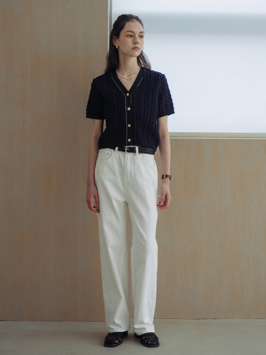 [TILLIDIE] Strap point wide pants(White)