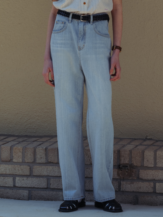 [TILLIDIE] Strap point wide pants(Light blue)