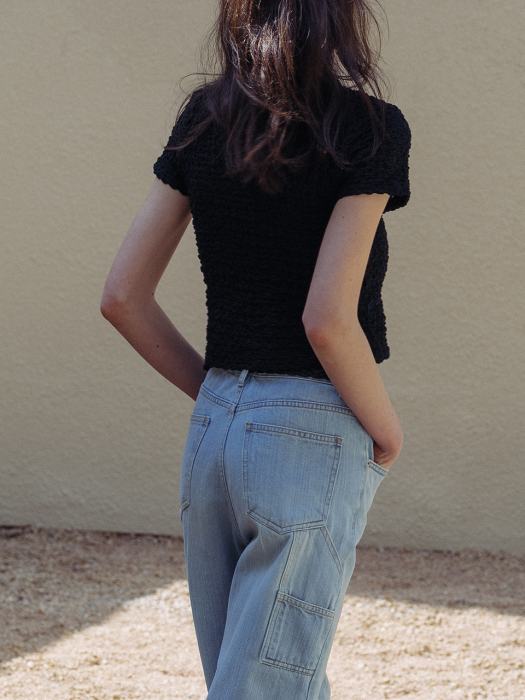 [TILLIDIE] Strap point wide pants(Light blue)