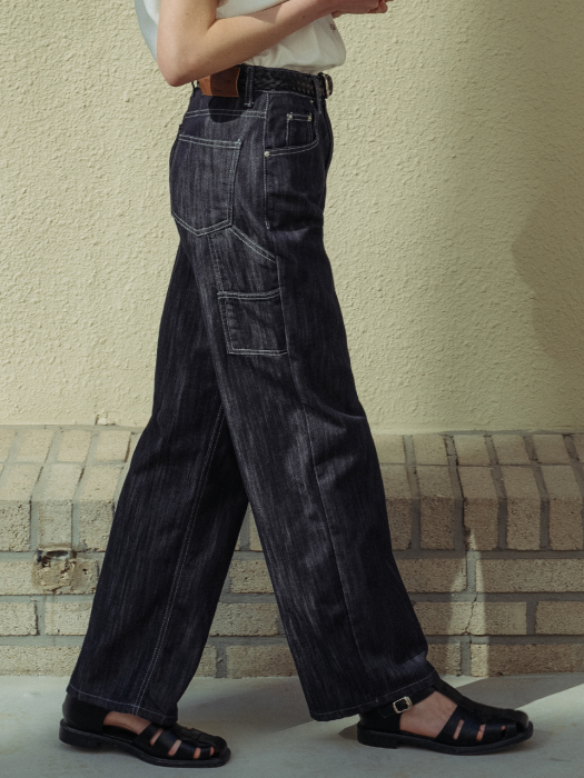 [TILLIDIE] Strap point wide pants(Indigo)