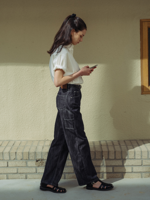 [TILLIDIE] Strap point wide pants(Indigo)