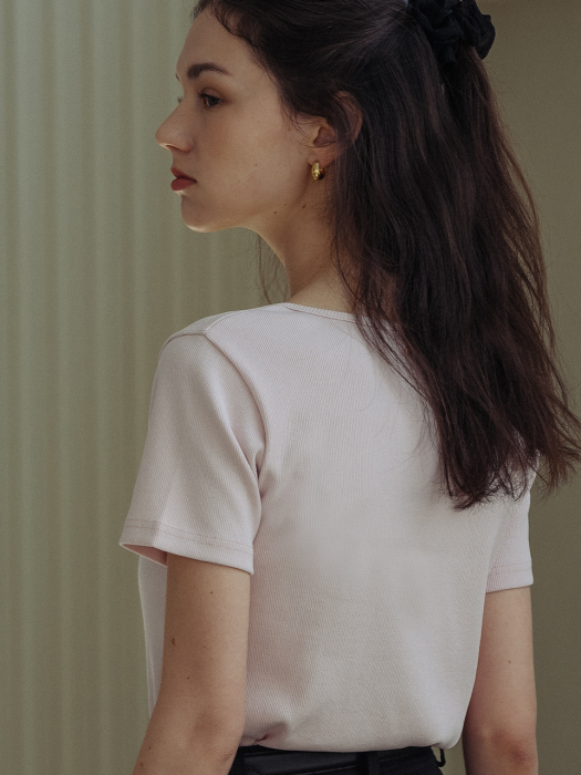 [TILLIDIE] Square ribbed cotton T-shirt(Pink)